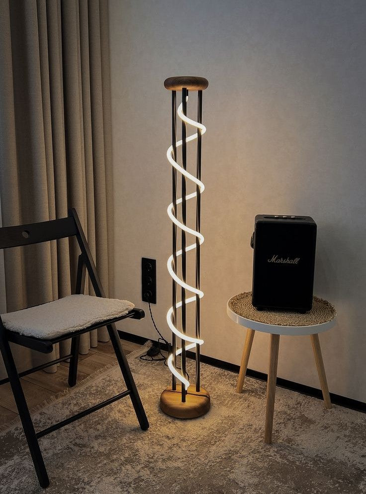 Spiral Wooden LED Floor Lamp